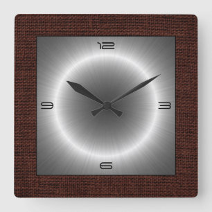 Silver Stainless Steel Modern Burlap Border Vierkante Klok