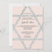 Silver star blush roze hebrew name Bat Mitzvah Kaart (Voorkant)