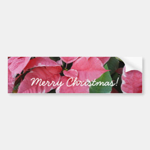 Silver Star Marble Poinsettias Pink Holiday Floral Bumpersticker