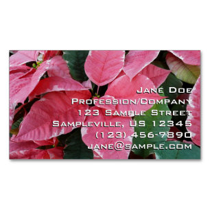 Silver Star Marble Poinsettias Pink Holiday Floral Magnetisch Visitekaartje