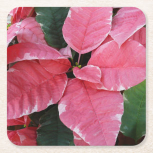 Silver Star Marble Poinsettias Pink Holiday Floral Vierkante Kartonnen Onderzetter