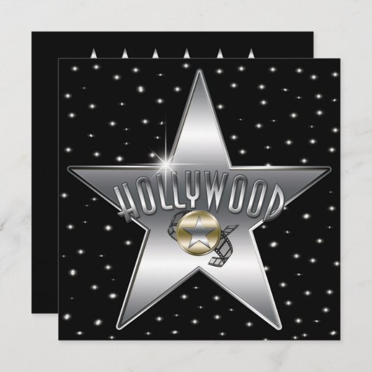 Silver Star Old Retro Hollywood Sparkle Uitnodigin Kaart (Voorkant / Achterkant)
