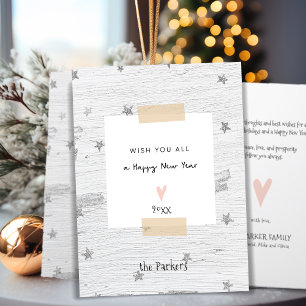 Silver Star White Wood Minimalistisch nieuwjaar Feestdagen Kaart