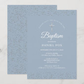 Silver Stardust Baptism Christening Dusty Blue Save The Date (Voorkant / Achterkant)
