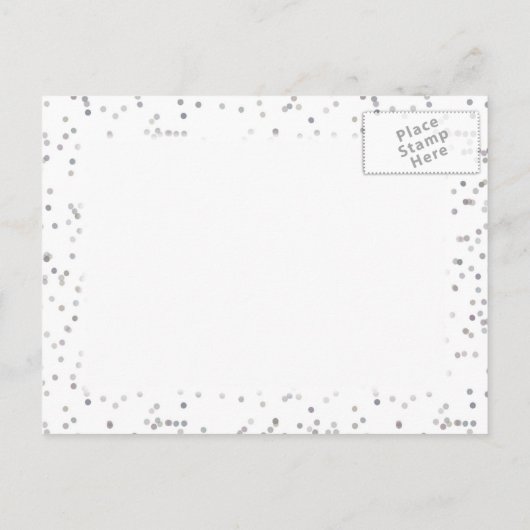 Silver Stardust Confetti Sla de datum op Aankondigingskaart (Achterkant)