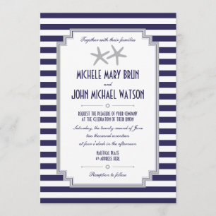Silver Starfish Couple Nautical Wedding Invitation Kaart