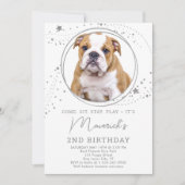Silver Stars Birthday Personalized Pet Dog Photo Kaart (Voorkant)