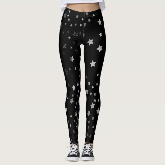 Silver Stars Black Leggings Witch Halloween (Voorkant)