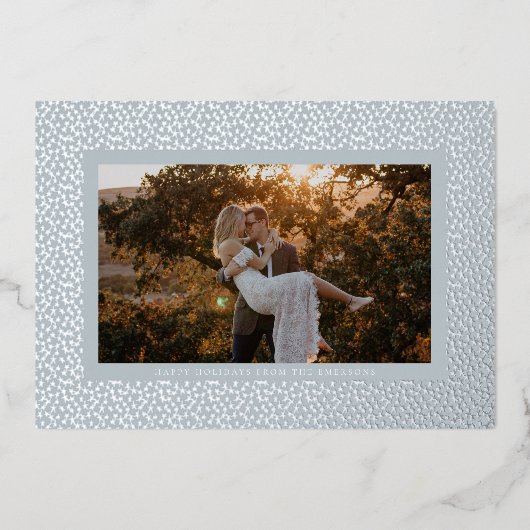 Silver Stars Blue Boho Foto Folie Feestdagenkaart (Voorkant)