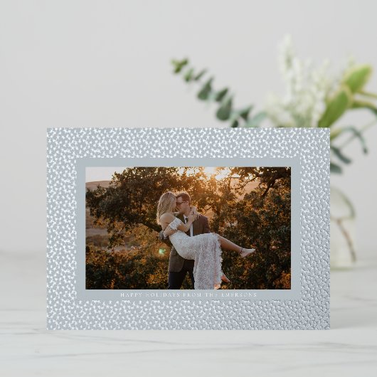 Silver Stars Blue Boho Foto Folie Feestdagenkaart (Staand Voorkant)