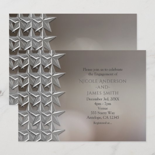 Silver Stars Bokeh Light Verloving Invitations Kaart (Voorkant / Achterkant)
