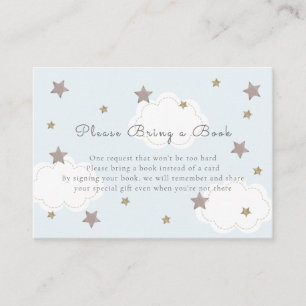 Silver Stars & Clouds Baby Blue Neem een boek mee Informatiekaartje