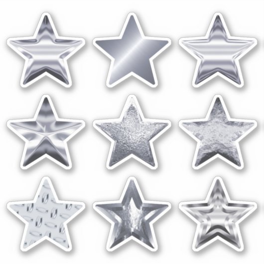 Silver Stars Faux Metallic Set van 9 Sticker (Voorkant)