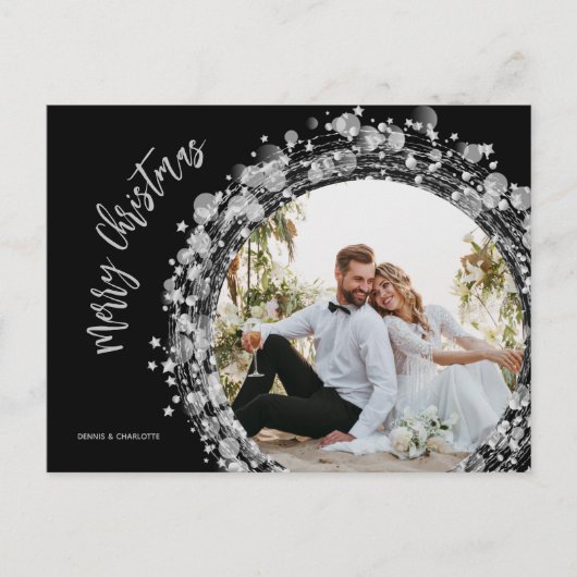 Silver Stars Foto Merry KerstBlack Feestdagenkaart (Voorkant)