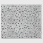 Silver Stars Moon Celestial Sky Sequin Grey VIP Cadeaupapier (Vlak)
