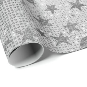 Silver Stars Moon Celestial Sky Sequin Grey VIP Cadeaupapier