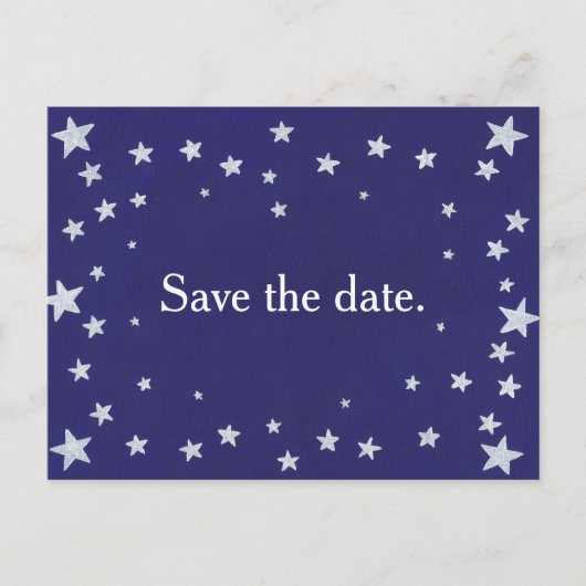 Silver Stars Navy Blue Save the date Briefkaart (Voorkant)