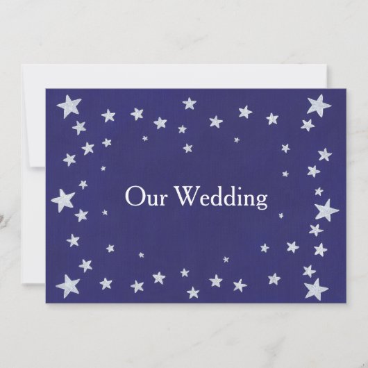 Silver Stars Royal Navy Blue Wedding Invitations Kaart (Voorkant)