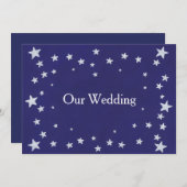 Silver Stars Royal Navy Blue Wedding Invitations Kaart (Voorkant / Achterkant)
