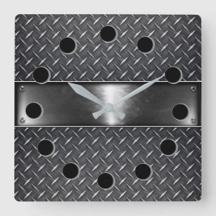 Silver Steel Square Wall klok