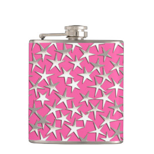 Silver sterren op fuchsia roze heupfles