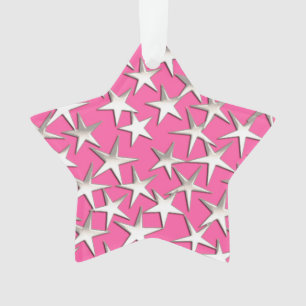 Silver sterren op fuchsia roze ornament
