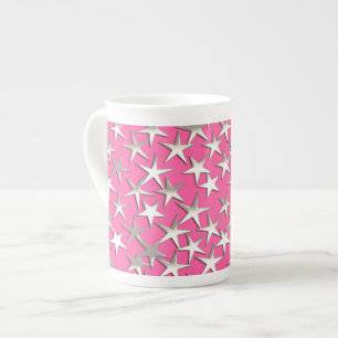 Silver sterren op fuchsia roze porselein kop