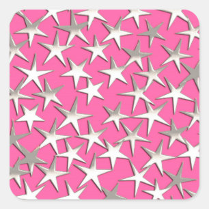Silver sterren op fuchsia roze vierkante sticker