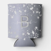 Silver sterren witte monogram naam blikjeskoeler (Voorkant)