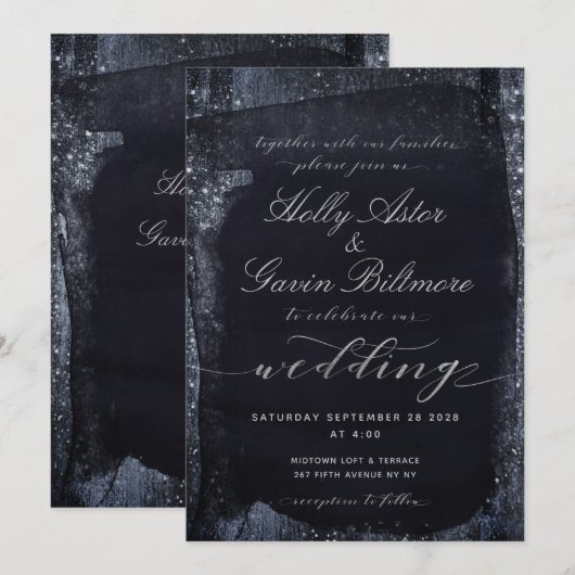 Silver Sterrennacht Wedding 2 Invitation Suite Kaart (Voorkant / Achterkant)