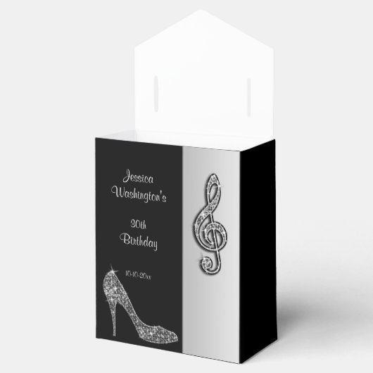 Silver Stiletto & Treble Cleft Verjaardag Bedankdoosjes (Geopend)