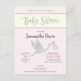 Silver Stork Baby Girl Baby shower Uitnodiging Briefkaart