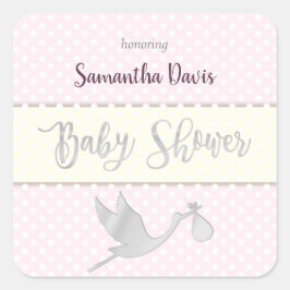 Silver Stork Baby Girl Baby shower Vierkante Sticker