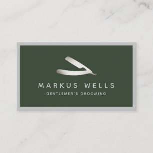 Silver Straight Razor Barbershop Master Barber Visitekaartje