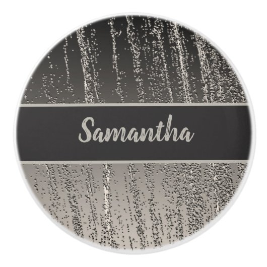 Silver Streaks Metallic Stripe Pattern Modern Keramische Knop (Voorkant)