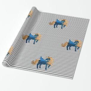 Silver Stripe Navy Unicorn BIRTHDAY WEDDING WRAP Cadeaupapier