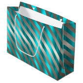 Silver Striped Aqua Modern Christmas Groot Cadeauzakje (Voorkant Gekanteld)