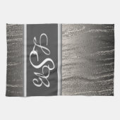 Silver Stripes Liquid Metal Elegant Monogram Theedoek (Horizontaal)