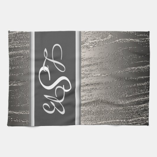 Silver Stripes Liquid Metal Elegant Monogram Theedoek (Horizontaal)