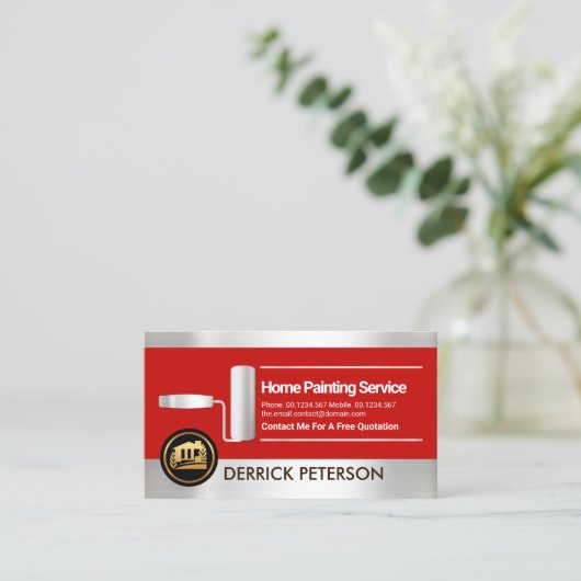 Silver Stripes Roller Paint Penseel verfservice Visitekaartje (Staand voorkant)