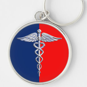 Silver Style Caduceus Medical Symbol League Sleutelhanger