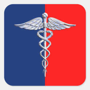 Silver Style Caduceus Medical Symbol League Vierkante Sticker