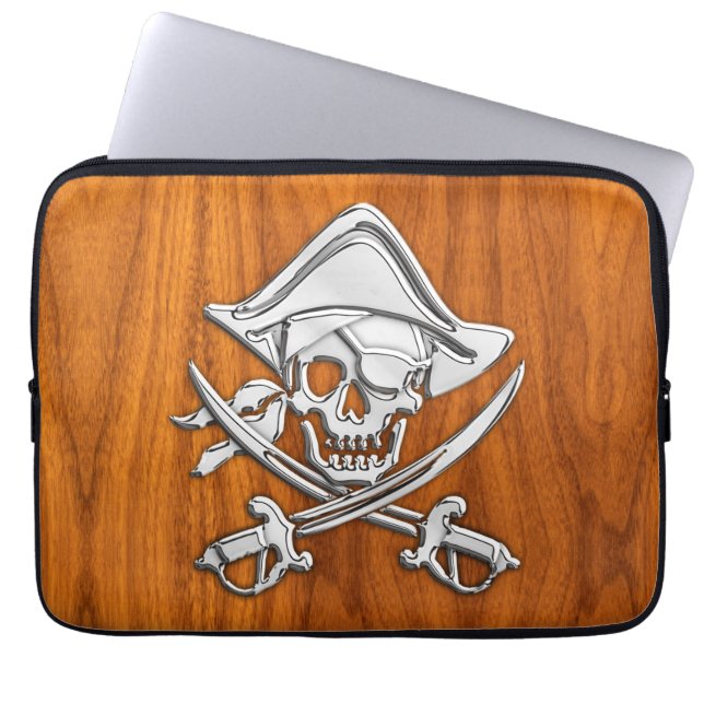 Silver Style Pirate op Teak Veneer Laptop Sleeve (Voorkant)