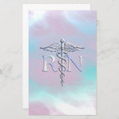 Silver Style RN Caduceus Medical Moeder Pearl Briefpapier (Voorkant / Achterkant)