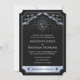 Silver Sun Moon Tarot Wedding QR Code Uitnodiging