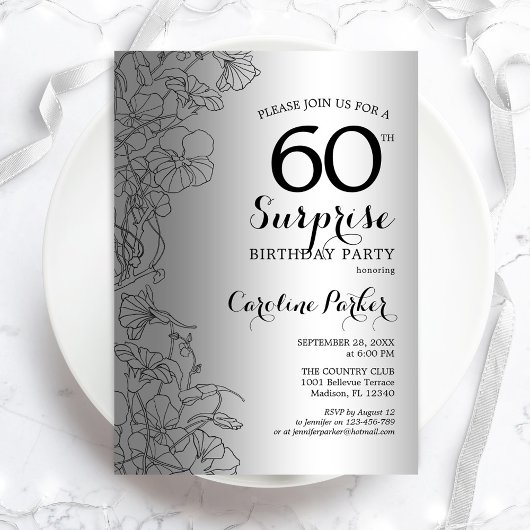 Silver Surprise 60th Birthday Party Kaart