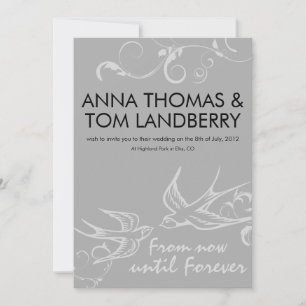 Silver Swallow Wedding Invitation Kaart