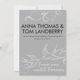 Silver Swallow Wedding Invitation Kaart