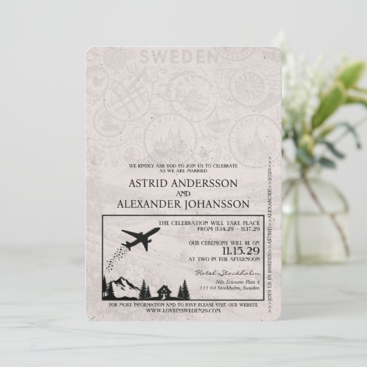 Silver Sweden Passport Uitnodiging voor bruiloft (Staand voorkant)