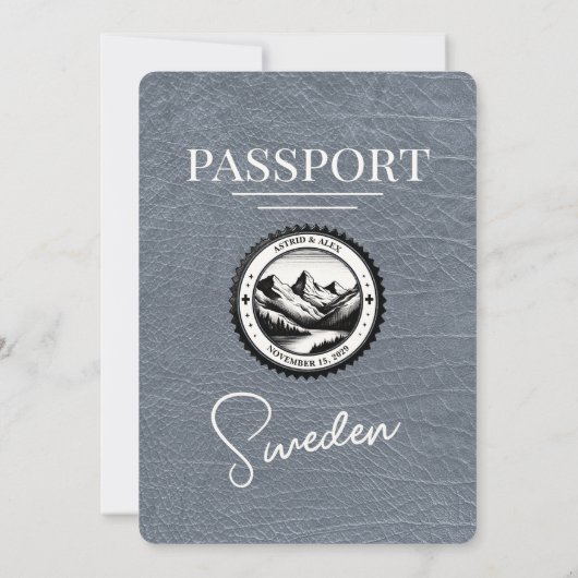 Silver Sweden Passport Uitnodiging voor bruiloft (Achterkant)